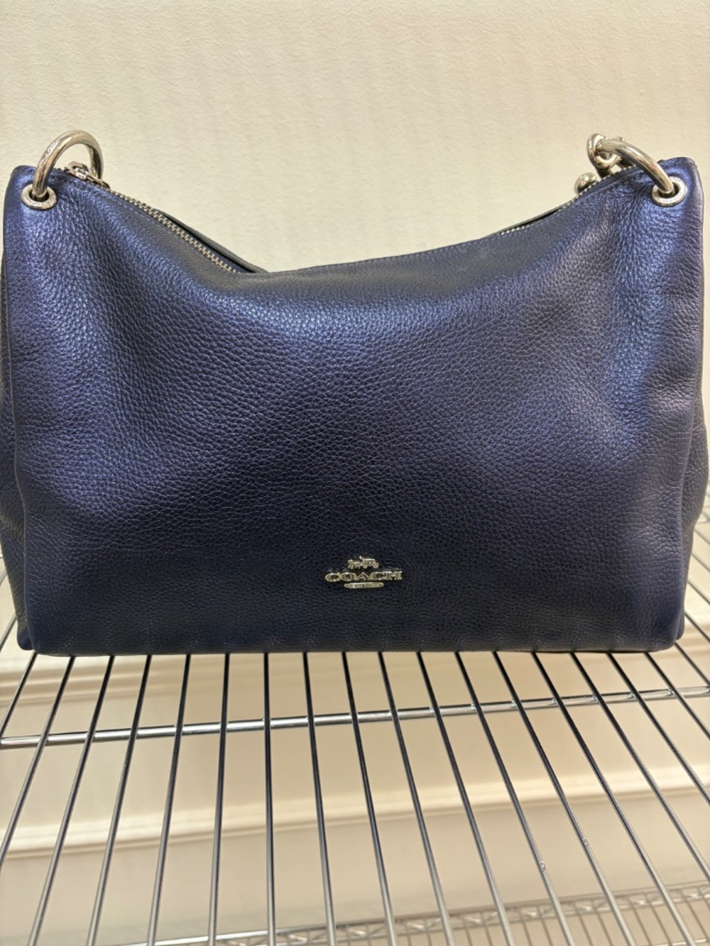 COACH EXTREMELY RARE METALLIC BLUE MIA PEBBLED LEATHER BAG
